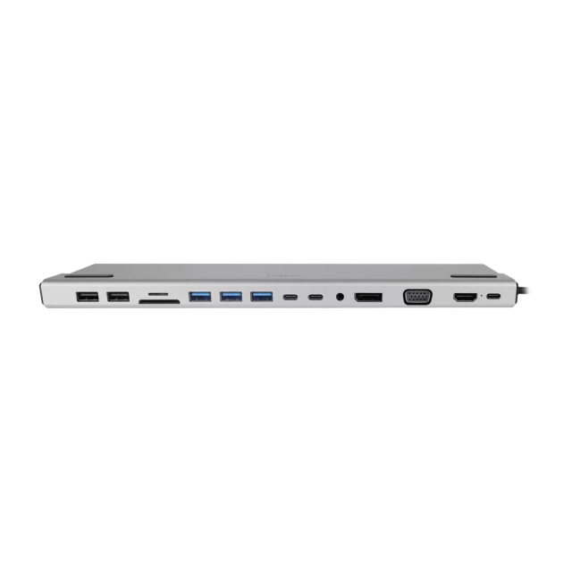 HUB Multipuerto Acteck Port X DH690 | Conexión a PC USB-C | 2 Puertos USB-A 2.0 / 3 Puertos USB-A 3.1 Gen1 / 2 Puertos USB-C 3.1 Gen2 / Puerto HDMI 4K / Puerto VGA FHD / Puerto Ethernet / Jack 3.5mm / Lector de Tarjetas SD y MicroSD | Plata | AC-932950
