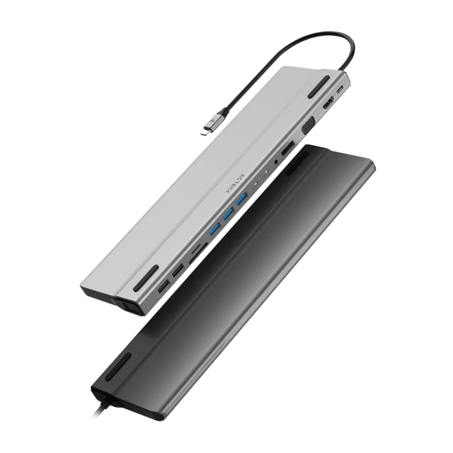 HUB Multipuerto Acteck Port X DH690 | Conexión a PC USB-C | 2 Puertos USB-A 2.0 / 3 Puertos USB-A 3.1 Gen1 / 2 Puertos USB-C 3.1 Gen2 / Puerto HDMI 4K / Puerto VGA FHD / Puerto Ethernet / Jack 3.5mm / Lector de Tarjetas SD y MicroSD | Plata | AC-932950