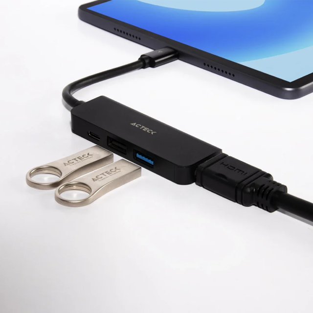HUB Multipuerto Acteck Gate 5P DH645 | Conexión a PC USB-C | 1 Puerto USB-C 3.1 / 1 Puerto USB-A 2.0 / 1 Puerto USB-A 3.1 / 1 Puerto HDMI 4K | Negro | AC-934640