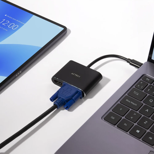 Adaptador Acteck Shift Plus AV420 | USB-C a HDMI / VGA | Negro | AC-934657