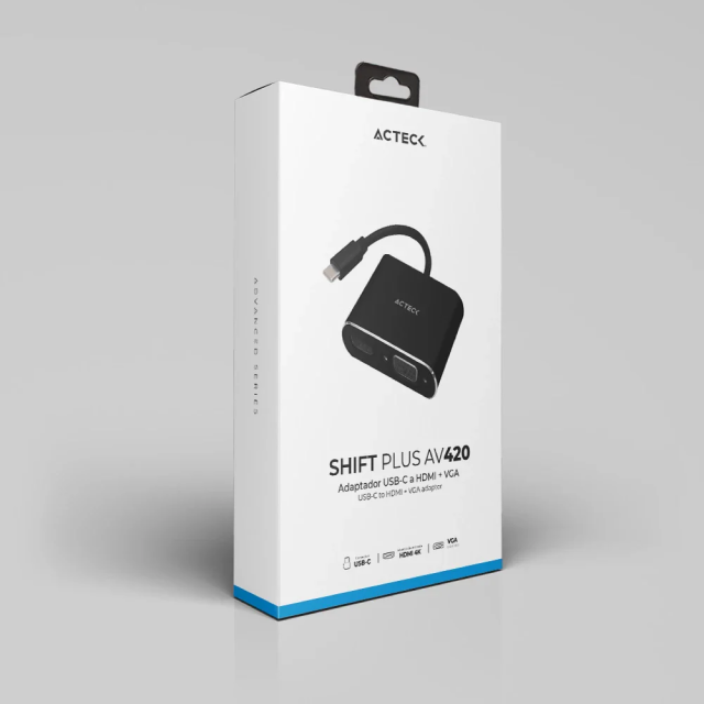Adaptador Acteck Shift Plus AV420 | USB-C a HDMI / VGA | Negro | AC-934657