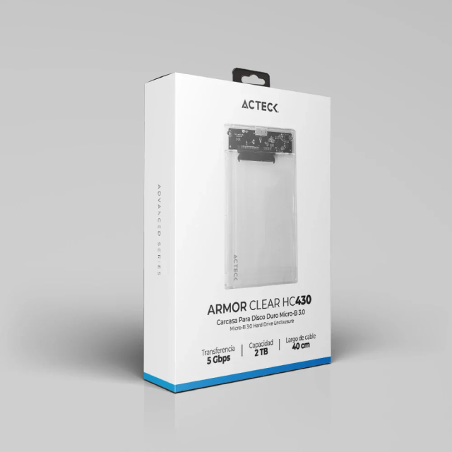 Enclosure Acteck Armor Clear HC430 | Carcasa para HDD de 2.5" | SATA | Conexión a Enclosure Micro B | Conexión a PC USB-A 3.0 | 5 Gbps | Transparente | AC-934688