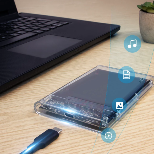 Enclosure Acteck Armor Clear HC440 | Carcasa para HDD de 2.5" | SATA | Conexión a Enclosure USB-C 3.1 | Conexión a PC USB-A 3.0 | 5 Gbps | Transparente | AC-934695