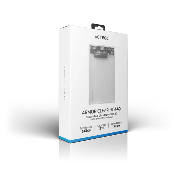 Enclosure Acteck Armor Clear HC440 | Carcasa para HDD de 2.5" | SATA | Conexión a Enclosure USB-C 3.1 | Conexión a PC USB-A 3.0 | 5 Gbps | Transparente | AC-934695