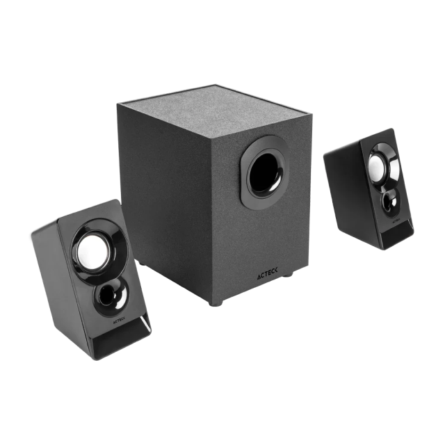 Bocinas Alámbricas Acteck Elant ACT AS470 | Sistema 2.1 con Subwoofer | 6W RMS | Conector 3.5 mm | Color Negro | AC-935241