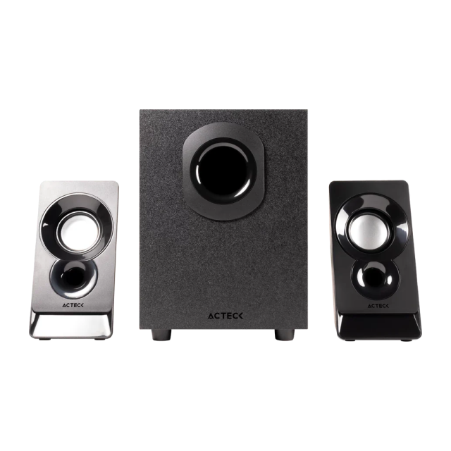 Bocinas Alámbricas Acteck Elant ACT AS470 | Sistema 2.1 con Subwoofer | 6W RMS | Conector 3.5 mm | Color Negro | AC-935241