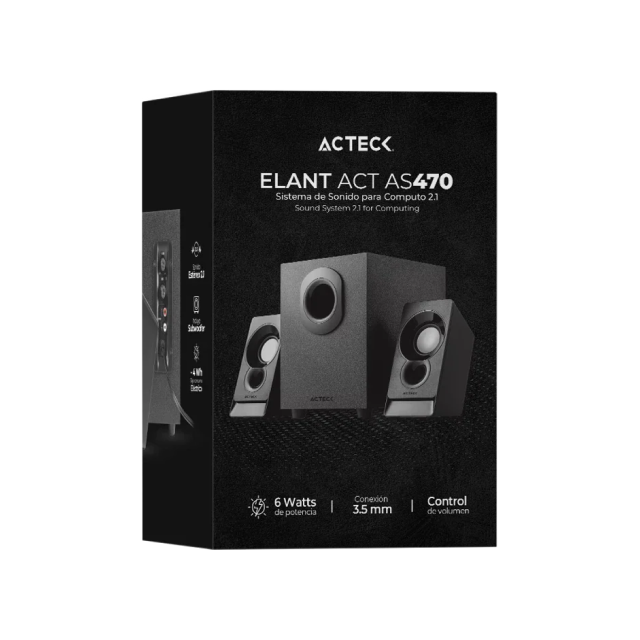 Bocinas Alámbricas Acteck Elant ACT AS470 | Sistema 2.1 con Subwoofer | 6W RMS | Conector 3.5 mm | Color Negro | AC-935241