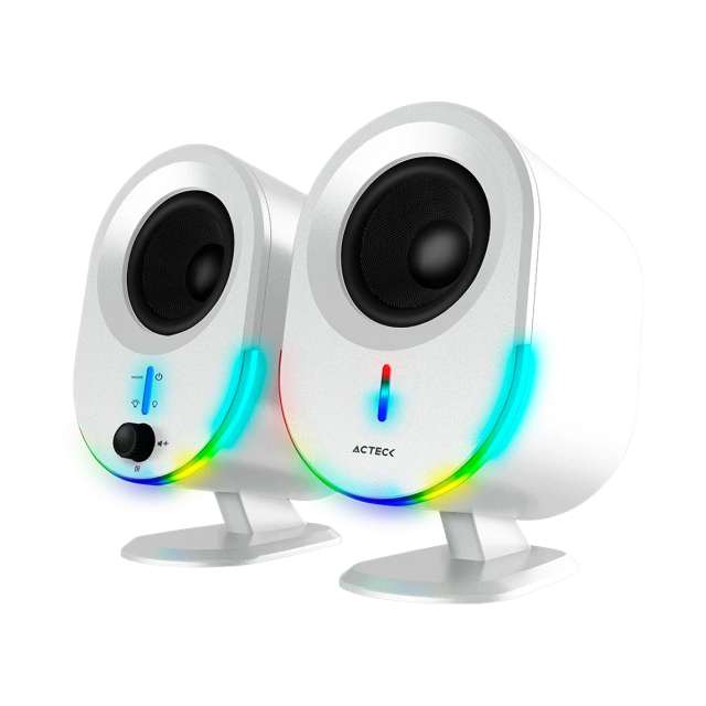 Bocinas Inalámbricas Acteck Dynamic Exact BS630 | Sistema 2.0 Estéreo | 20W RMS | Bluetooth 5.0 / AUX 3.5mm / USB | Blanco | AC-935876