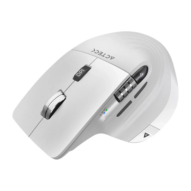 Mouse Ergonómico Inalámbrico Acteck Virtuos Pro MI780 | 1000 a 3200 DPI | Sensor Óptico PixArt PAW3805 | 122 g | 8 Botones | Batería Recargable | Bluetooth / Receptor USB | Windows / MacOS / iOS / Android | Blanco | AC-936194