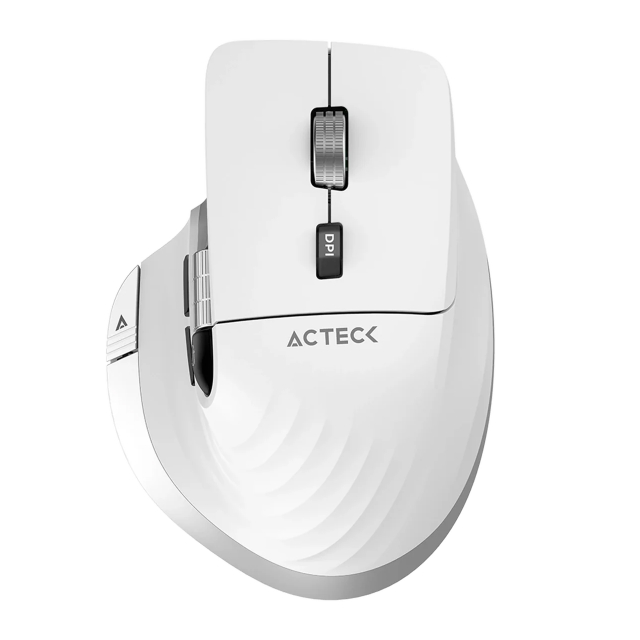 Mouse Ergonómico Inalámbrico Acteck Virtuos Pro MI780 | 1000 a 3200 DPI | Sensor Óptico PixArt PAW3805 | 122 g | 8 Botones | Batería Recargable | Bluetooth / Receptor USB | Windows / MacOS / iOS / Android | Blanco | AC-936194