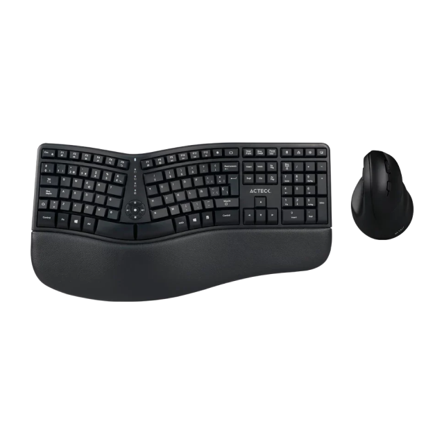 Kit de Teclado y Mouse Ergonómicos Acteck Creator Virtuos Fitt MK770 | Inalámbrico | 2.4 GHz | USB C | Mouse Óptico | Teclado Membrana |  Negro | AC-936248