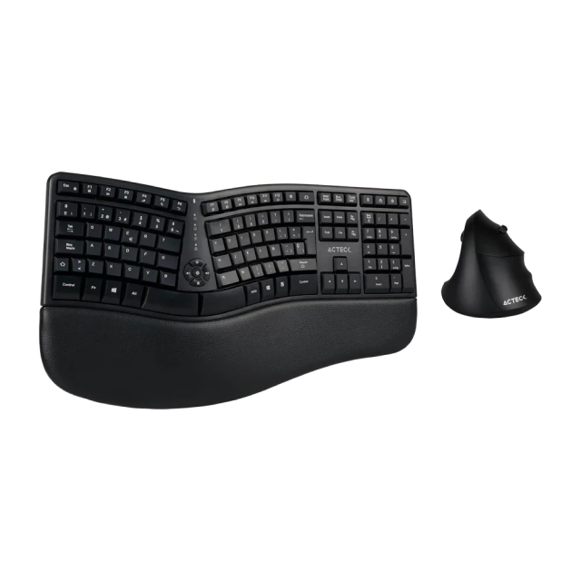 Kit de Teclado y Mouse Ergonómicos Acteck Creator Virtuos Fitt MK770 | Inalámbrico | 2.4 GHz | USB C | Mouse Óptico | Teclado Membrana |  Negro | AC-936248