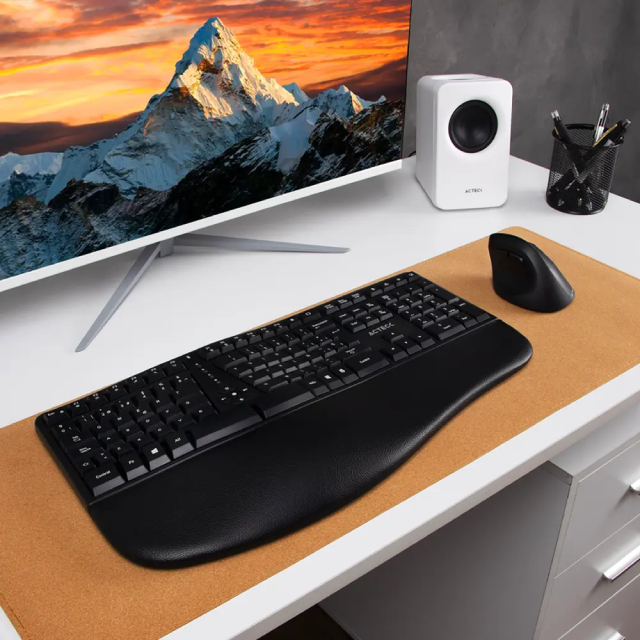 Kit de Teclado y Mouse Ergonómicos Acteck Creator Virtuos Fitt MK770 | Inalámbrico | 2.4 GHz | USB C | Mouse Óptico | Teclado Membrana |  Negro | AC-936248