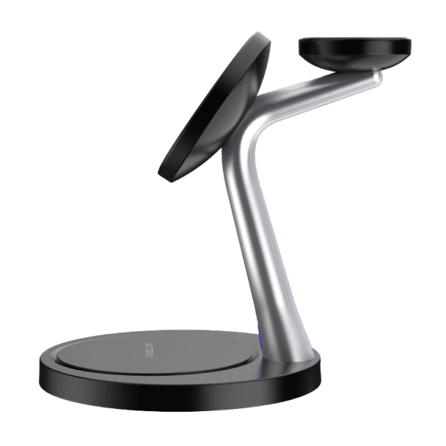 Base de Carga Inalámbrica 3 en 1 Acteck Energon S-Mate CI740 | Carga 3 Dispositivos Simultáneamente | 15W / 3W / 5W | Carga Inalámbrica Qi | Negro / Plata | AC-937139