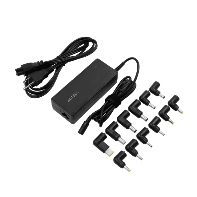 Cargador Universal para Laptop Acteck Energon Roam CU494 | Hasta 90W | Multivoltaje | 12 Puntas Intercambiables | Compatible HP / Lenovo / Dell / Acer / Asus / Samsung / Sony | Negro | AC-937191