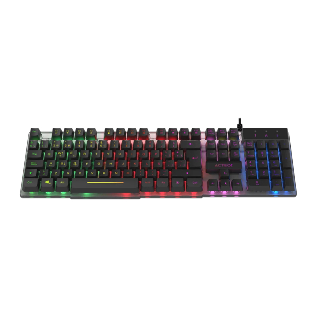 Teclado de Membrana Alámbrico Acteck Led Aurean II TA220G | Completo / 100% | USB-A 2.0 | RGB | Negro | Español | AC-939195