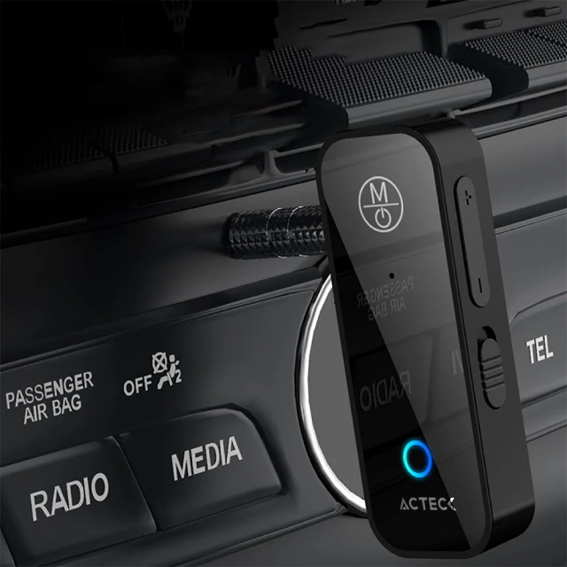 Receptor y Transmisor Bluetooth Acteck Shift Plus AB424 | Convierte Dispositivos de Audio con Entrada 3.5mm a Bluetooth 5.1| Controles de Volumen | Puerto de Carga USB-C | Negro | AC-939775