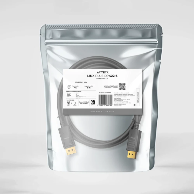 Cable DisplayPort Acteck Linx Plus DP422-3 | DP a DP | 4K | 60 Hz | 3 Metros | Negro | AC-939799