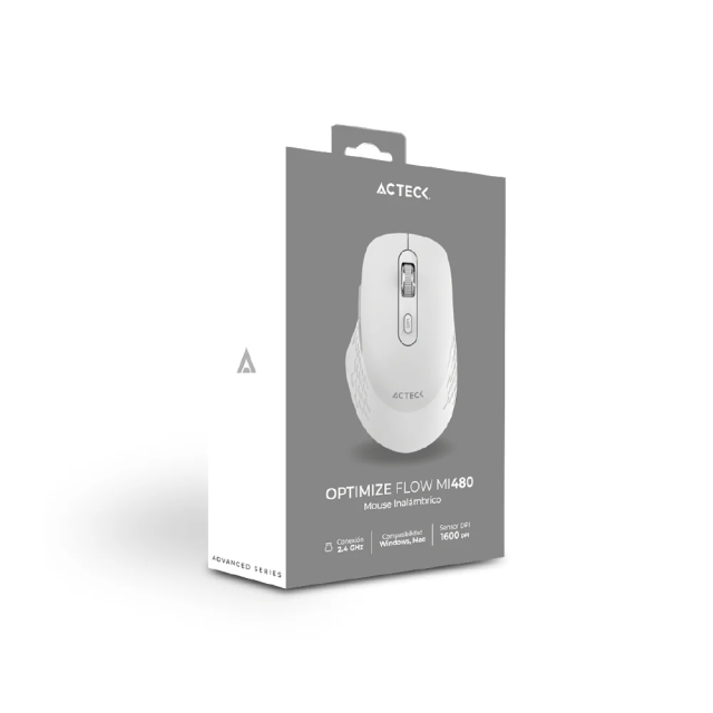 Mouse Inalámbrico Acteck Optimize Flow MI480 | Hasta 1600 DPI | Sensor Óptico | Adaptador 2.4 GHz | Plug & Play | Blanco | AC-939843