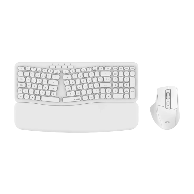 Kit de Teclado y Mouse Ergonómico Inalámbrico Acteck Creator Ultra Confort MK650 | Hasta 1,600 DPI | Teclas Ergonómicas Tipo Tijera | Reposamuñecas Magnético | Conexión 2.4 MHz / USB-A | Baterías Incluidas | Blanco | AC-939874