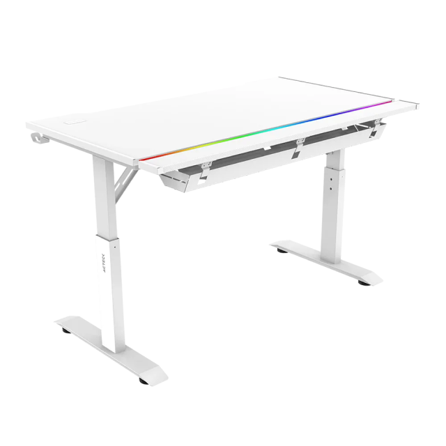 Escritorio Ajustable Ergonómico Acteck Ergo Desk Pro ED757 | 120 x 60 cm | Hasta 100 kg | 3 Niveles de Altura Ajustable Manual: 71 / 75 / 79 cm | Cesta de Cables Integrada | Estructura de Acero | RGB | Color Blanco | AC-941440