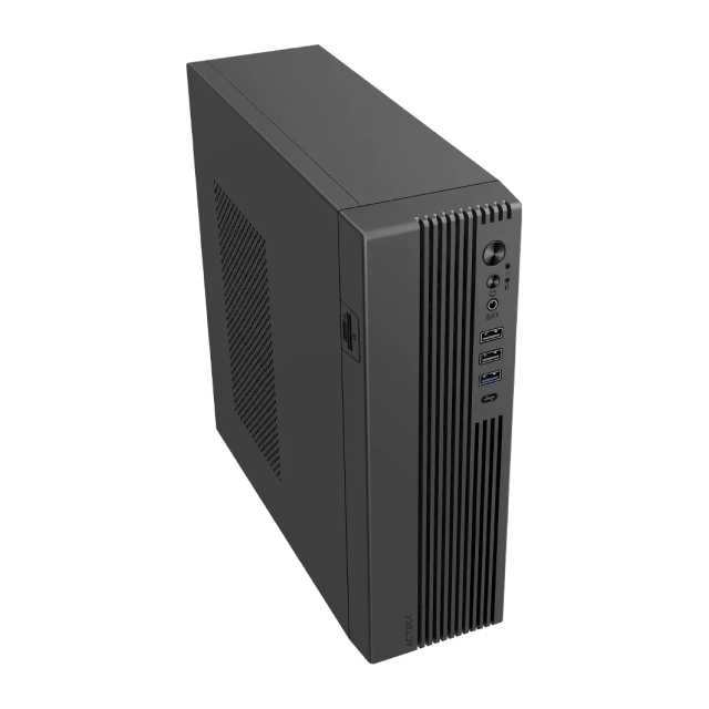 Gabinete Acteck Onex GS450 | Mini Torre Slim | Micro ATX / Mini ITX | 3 x USB-A / 1 x USB-C | Incluye Fuente de Poder Flex 400W | Lector de Tarjetas SD | Negro | AC-943086