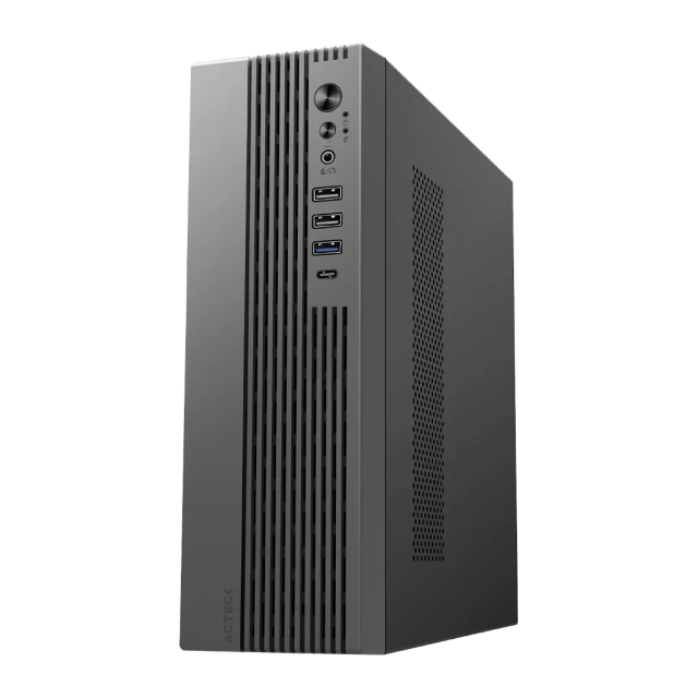 Gabinete Acteck Onex GS450 | Mini Torre Slim | Micro ATX / Mini ITX | 3 x USB-A / 1 x USB-C | Incluye Fuente de Poder Flex 400W | Lector de Tarjetas SD | Negro | AC-943086