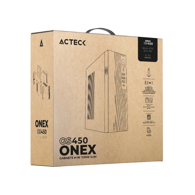 Gabinete Acteck Onex GS450 | Mini Torre Slim | Micro ATX / Mini ITX | 3 x USB-A / 1 x USB-C | Incluye Fuente de Poder Flex 400W | Lector de Tarjetas SD | Negro | AC-943086
