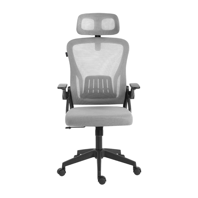 Silla de Oficina Acteck Flux Lite EC313HR | Hasta 100 kg | Respaldo de Malla Transpirable | Cabecera y Soporte Lumbar | Reposabrazos Ajustables | Base de Plástico | Inclinación de Hasta 120 Grados | Negro / Gris | AC-943376