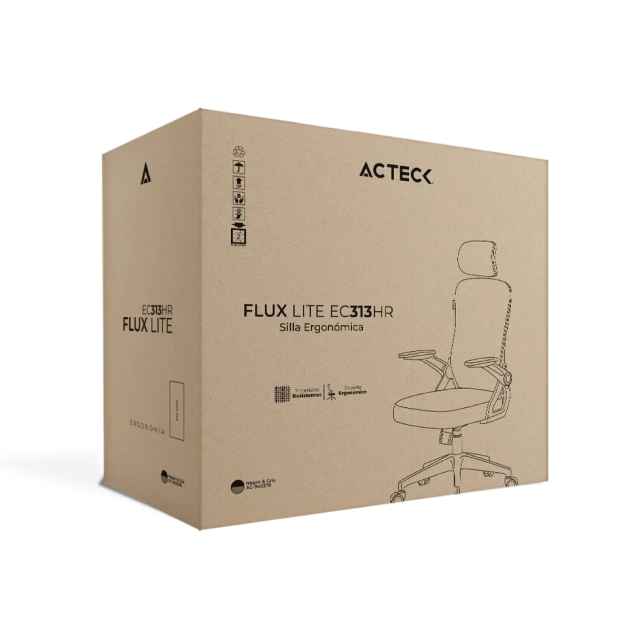Silla de Oficina Acteck Flux Lite EC313HR | Hasta 100 kg | Respaldo de Malla Transpirable | Cabecera y Soporte Lumbar | Reposabrazos Ajustables | Base de Plástico | Inclinación de Hasta 120 Grados | Negro / Gris | AC-943376