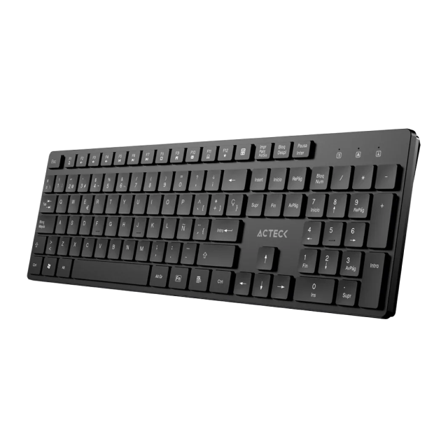 Teclado Inalámbrico de Membrana Acteck Vantage Aero TI555 | 100% | Teclas Silenciosas | Low Profile | 2.4 GHz | Español | Negro | AC-943468