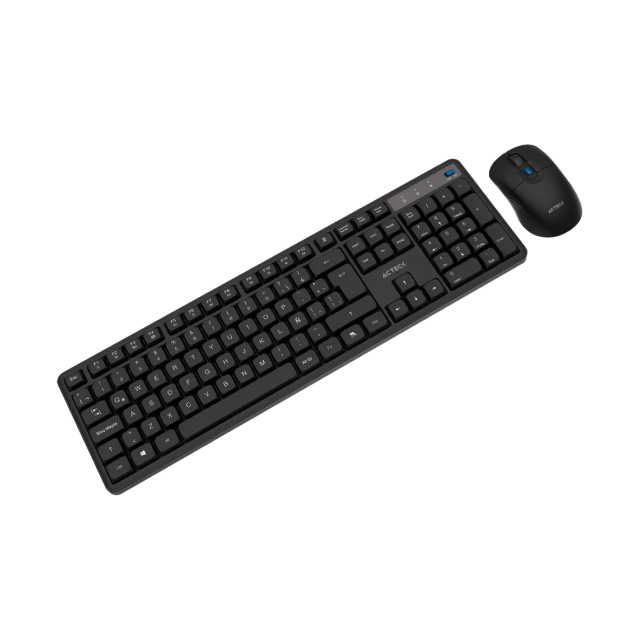 Kit de Teclado y Mouse Inalámbrico Acteck Creator Silent Pro MK474 | Membrana | Completo / 100% | Teclas Silenciosas | Sensor Óptico | 5000 DPI | Windows / Mac / Android | Baterías Incluidas | Español | Negro | AC-943505