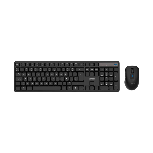 Kit de Teclado y Mouse Inalámbrico Acteck Creator Silent Pro MK474 | Membrana | Completo / 100% | Teclas Silenciosas | Sensor Óptico | 5000 DPI | Windows / Mac / Android | Baterías Incluidas | Español | Negro | AC-943505