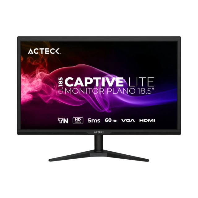 Monitor Plano Acteck Captive Lite CL185 | 18.5" | 1366 x 768 (HD) | TN | 60Hz | 5ms | HDMI 1.4 / VGA | Negro | AC-944519