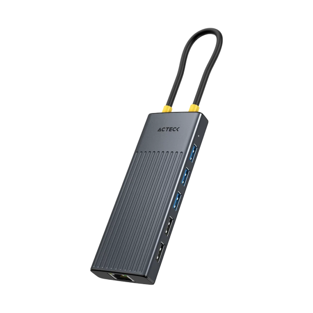 HUB USB Acteck Nexus Dock Ultra HN960 | 11 en 1 | Conexión a PC USB-C | 2x HDMI 2.1 8K 30Hz / 5x USB-A / 2x USB-C / 1x USB-C PD 100W / 1x Ethernet RJ45 | Gris | AC-944649