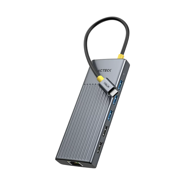 HUB USB Acteck Nexus Dock Ultra HN960 | 11 en 1 | Conexión a PC USB-C | 2x HDMI 2.1 8K 30Hz / 5x USB-A / 2x USB-C / 1x USB-C PD 100W / 1x Ethernet RJ45 | Gris | AC-944649
