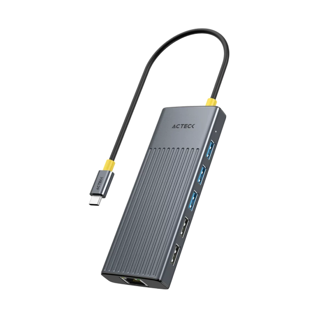 HUB USB Acteck Nexus Dock Ultra HN960 | 11 en 1 | Conexión a PC USB-C | 2x HDMI 2.1 8K 30Hz / 5x USB-A / 2x USB-C / 1x USB-C PD 100W / 1x Ethernet RJ45 | Gris | AC-944649