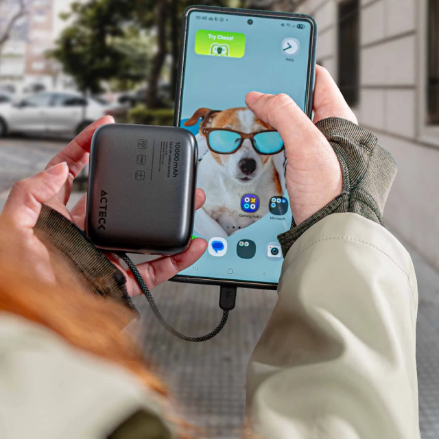 Power Bank Acteck Energon Go Plug Pro PG60 | 10000 mAh | Carga Rápida 22.5W | 1 x USB-C | Cable Integrado | Carga Hasta 2 Dispositivos Simultáneos | Batería Portátil | Negro | AC-945615