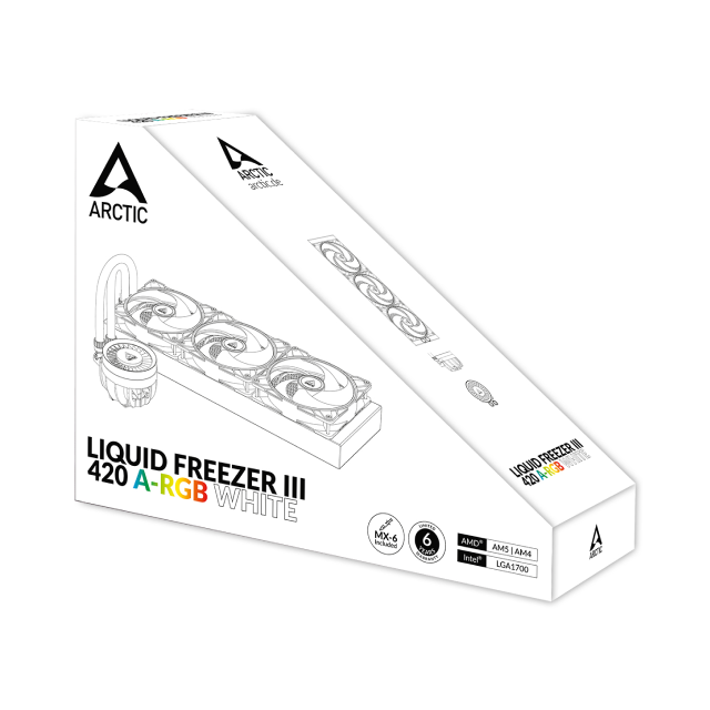 Enfriamiento Líquido Arctic Liquid Freezer III 420 A-RGB | 3 x 140mm | 200–1900 rpm | LGA 1851 / AM5 | Color Blanco | ACFRE00153A