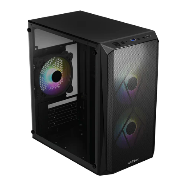 GABINETE ACTECK DOOM GI630 NEGRO MATX (3 VENTILADORES RGB PREINSTALADOS) (INCLUYE FUENTE DE PODER 500W) / AC-935739