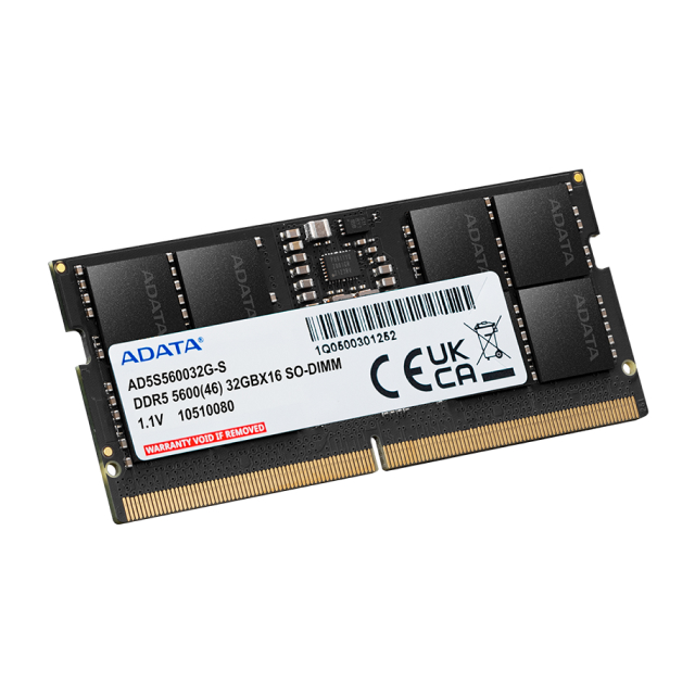 Memoria RAM ADATA DDR5 5600 SO-DIMM | 32GB | DDR5 | On-die ECC | 5600 MT/s | CL46 | 262-pin DIMM | Negro | AD5S560032G-S