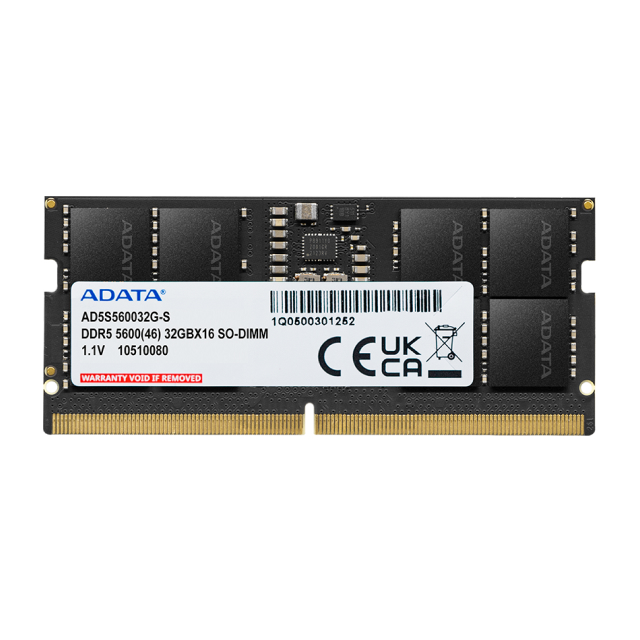 Memoria RAM ADATA DDR5 5600 SO-DIMM | 32GB | DDR5 | On-die ECC | 5600 MT/s | CL46 | 262-pin DIMM | Negro | AD5S560032G-S