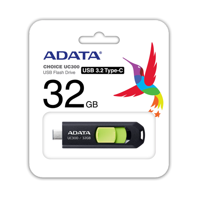 MEMORIA FLASH USB-C ADATA UC300 NEGRO/VERDE 32GB / ACHO-UC300-32G-RBK/GN