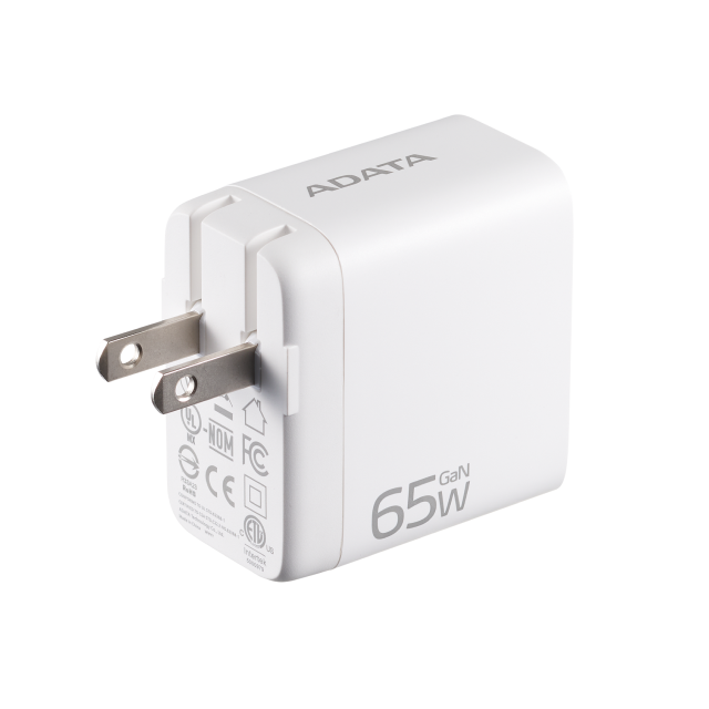 Cargador USB de Pared ADATA GaN de 65 W | Carga rápida | Carga 3 dispositivos de forma simultánea | USB-A / USB-C | Color Blanco | CHARGERU-0653-QCPDWH