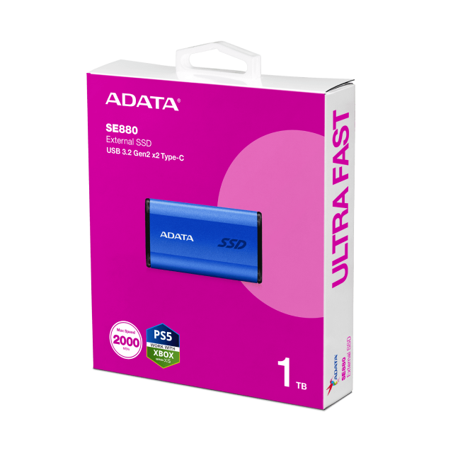 Unidad SSD Externa ADATA SE880 | 1TB | USB C | 2000MB/s Lectura | PC / XBOX Series / PS5 | Color Azul | AELI-SE880-1TCBU