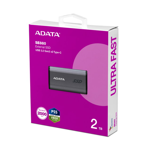 SSD Externa ADATA SE880 | 2TB | USB 3.2 | Compatible con Xbox X/S y PS5 | Gris | AELI-SE880-2TCGY