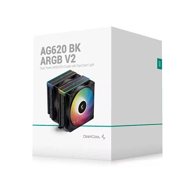 Disipador de Aire DeepCool AG620 BK ARGB V2 | 120 mm | 300 a 1950 RPM | 29.4 dBA | AM5 / AM4 | LGA 1851 / 1700 / 1200 / 1151 / 1150 / 1155 | ARGB | Negro | R-AG620-BKAMMN-GJD