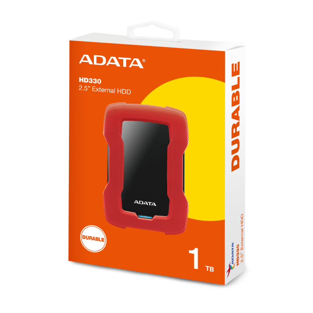 Disco Duro Externo ADATA HD330 | 1TB | USB 3.2 | Carcasa de Silicona Resistente a Impactos | Sensor de Impactos | Rojo | AHD330-1TU31-CRD