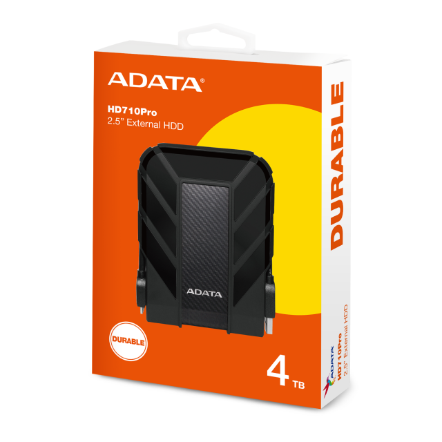 Disco Duro Externo ADATA HD710 Pro | 4TB | USB 3.2 | Resistencia al Agua IPX8 | Resistencia al Polvo IP6X | Materiales de Grado Militar | Negro | AHD710P-4TU31-CBK