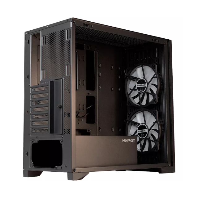 Gabinete Munfrost ALDER Black | ATX - Mini ATX - Mini ITX | ARGB | Cristal Templado 4mm | 2 ventiladores ARGB 160mm Preinstalados | CGALDERBMFT